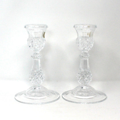 Candle Holders, Cristal D'Arques, Longchamp Clear Pattern, France Crystal, Vintage Set of 2