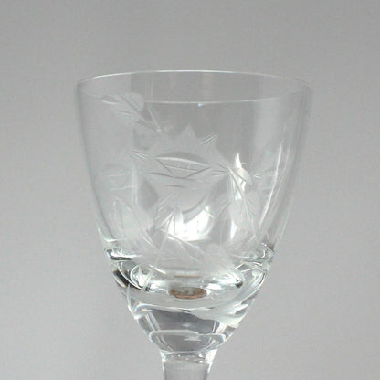 Glasses, Cocktail / Sherry / Liqueur Glasses, Blown Glass, Etched Florals & Leaves, Set of 4, Toscany, Vintage Romania
