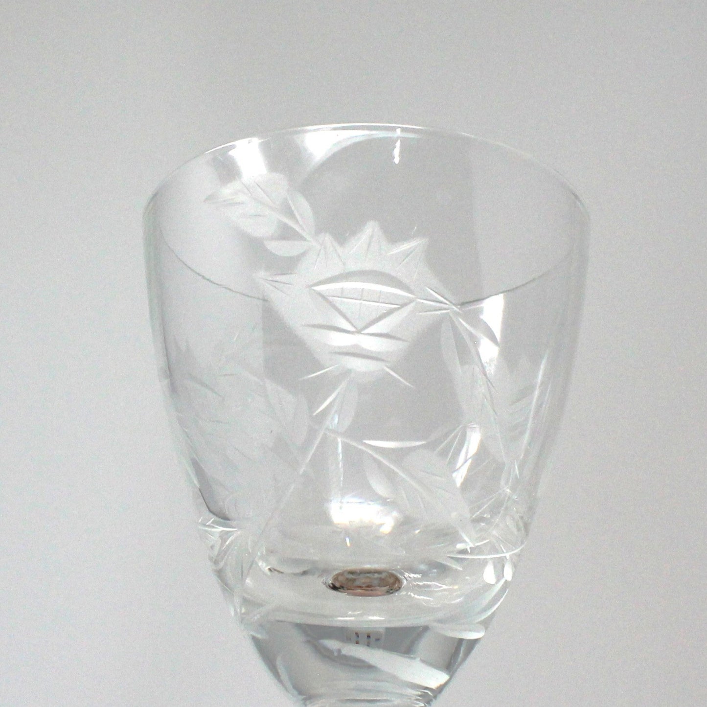 Glasses, Cocktail / Sherry / Liqueur Glasses, Blown Glass, Etched Florals & Leaves, Set of 4, Toscany, Vintage Romania