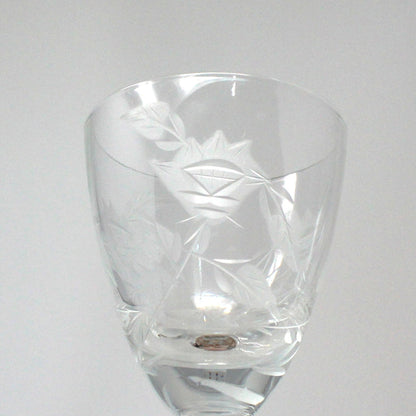 Glasses, Cocktail / Sherry / Liqueur Glasses, Blown Glass, Etched Florals & Leaves, Set of 4, Toscany, Vintage Romania