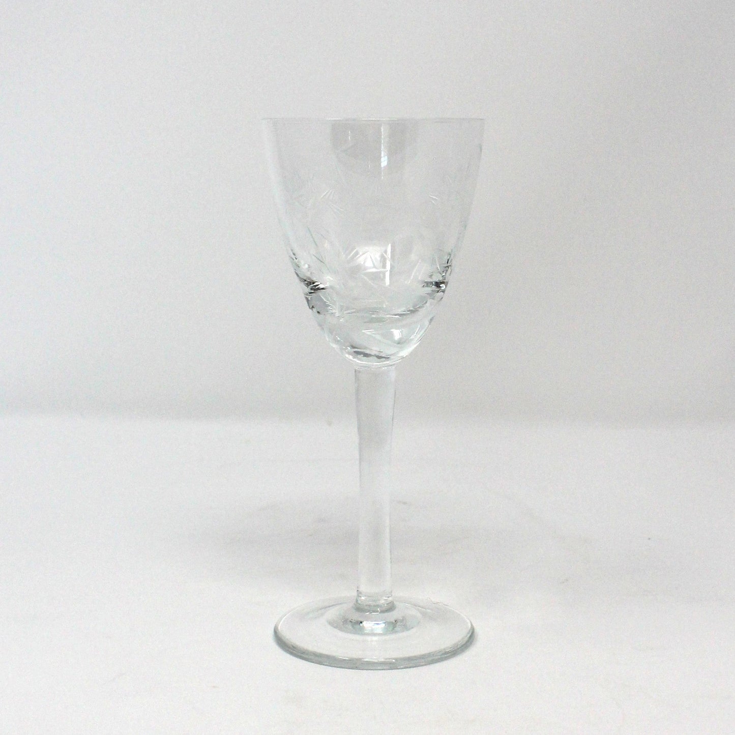 Glasses, Cocktail / Sherry / Liqueur Glasses, Blown Glass, Etched Florals & Leaves, Set of 4, Toscany, Vintage Romania