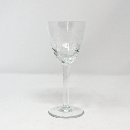Glasses, Cocktail / Sherry / Liqueur Glasses, Blown Glass, Etched Florals & Leaves, Set of 4, Toscany, Vintage Romania