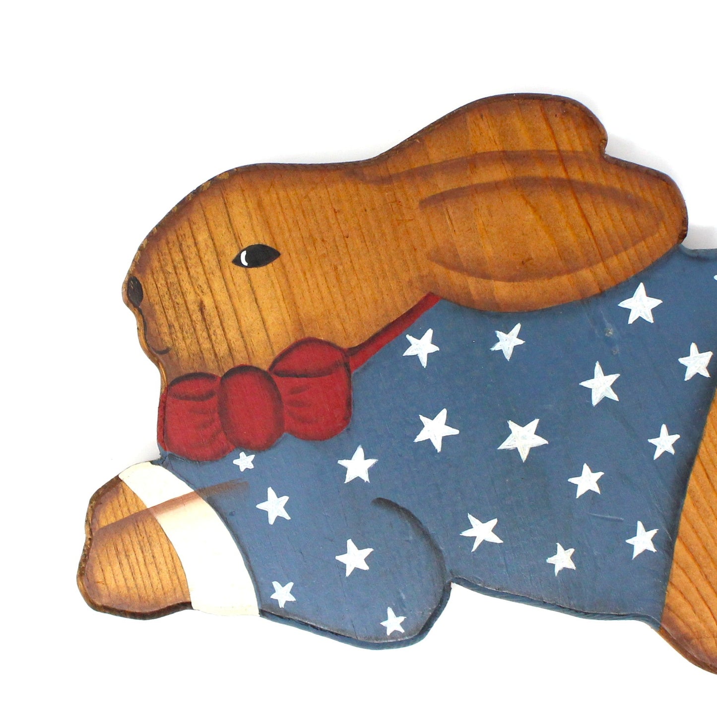 Bunny Rabbit, Patriotic, Hand Painted, Red White & Blue, Stars & Bow Tie, Wooden Wall Plaque, Made in USA, 1997