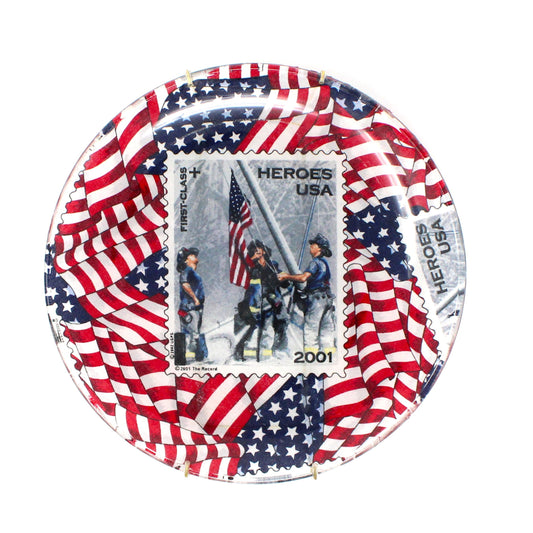 Decorative Plate, 2001 Fire Fighter Hero's Large Stamp, Honoring Fire Fighters, Americana Wall Plate