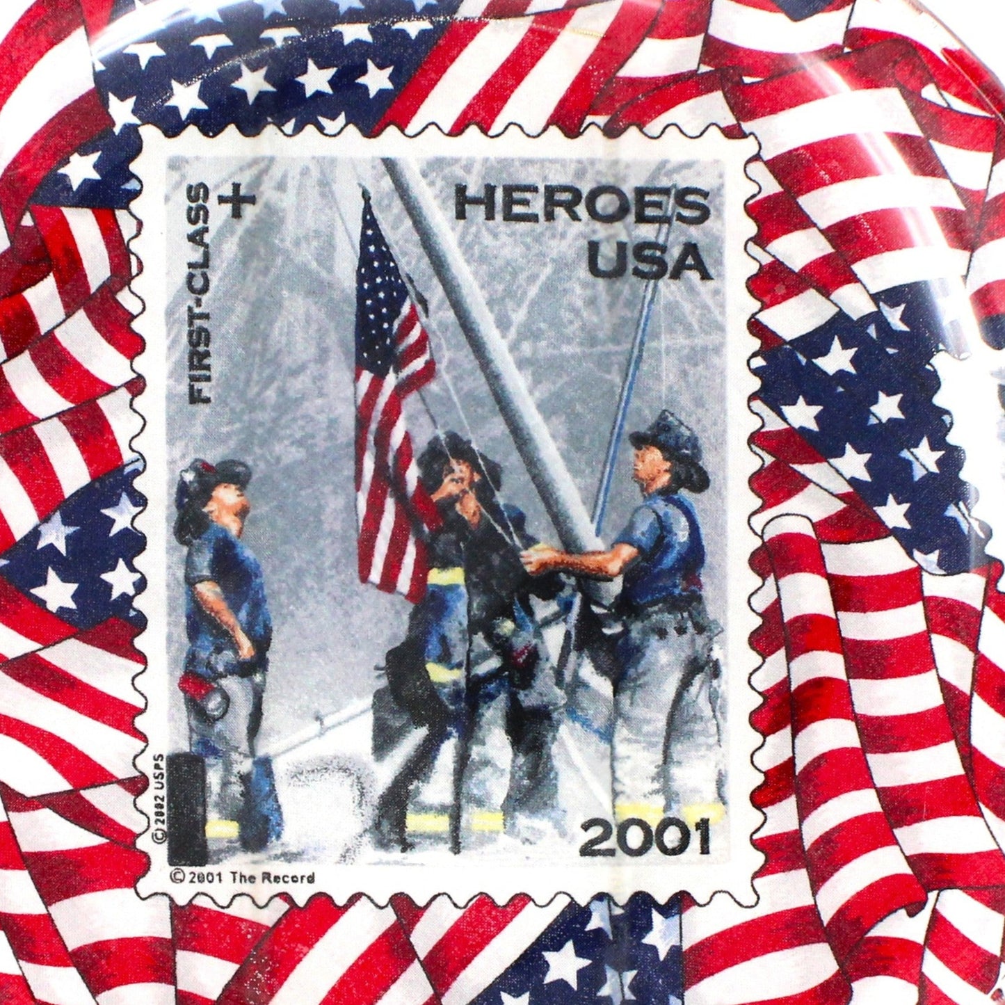 Decorative Plate, 2001 Fire Fighter Hero's Large Stamp, Honoring Fire Fighters, Americana Wall Plate