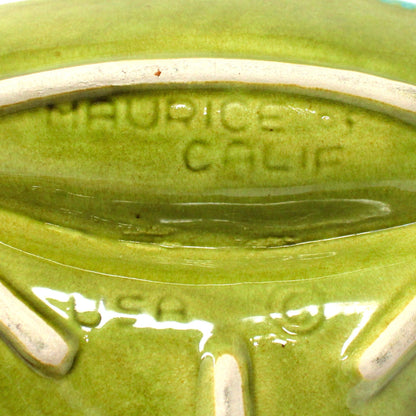 Ashtray, Maurice of California Pottery, D405, Mid-Century Modern, Green, Turquoise & Gold, Vintage