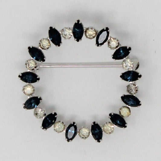 Brooch / Pin, Carl Art, Sterling Silver with Blue Sapphire & Clear Rhinestones, Vintage