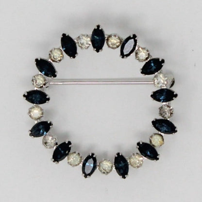 Pin / Brooch, Carl Art, Sterling Silver with Blue & Clear Rhinestones, Round, Vintage