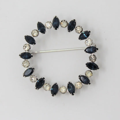 Pin / Brooch, Carl Art, Sterling Silver with Blue & Clear Rhinestones, Round, Vintage
