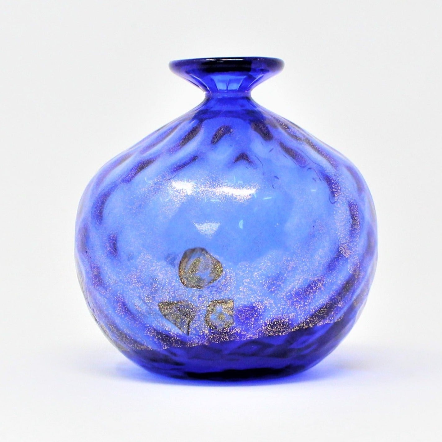 Bud Vase, Murano, Hand Blown, Cobalt Blue with Gold Leaf & Embossing, RARE, Vintage