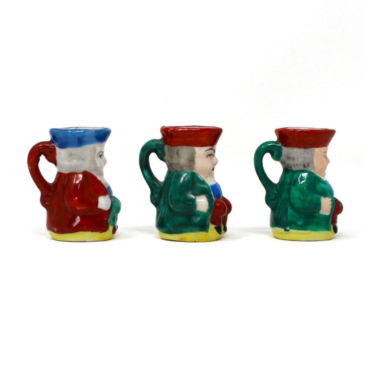 Pitchers / Jugs, Miniature Toby Jugs, Hand Painted, Set of 3, Occupied Japan, Vintage 2"