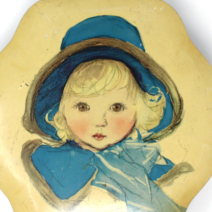 Tins, Gift Tin / Cookie Tin, Girl in Blue Hat, Cote D'Or Le Bon Chocolat Belgium, Vintage