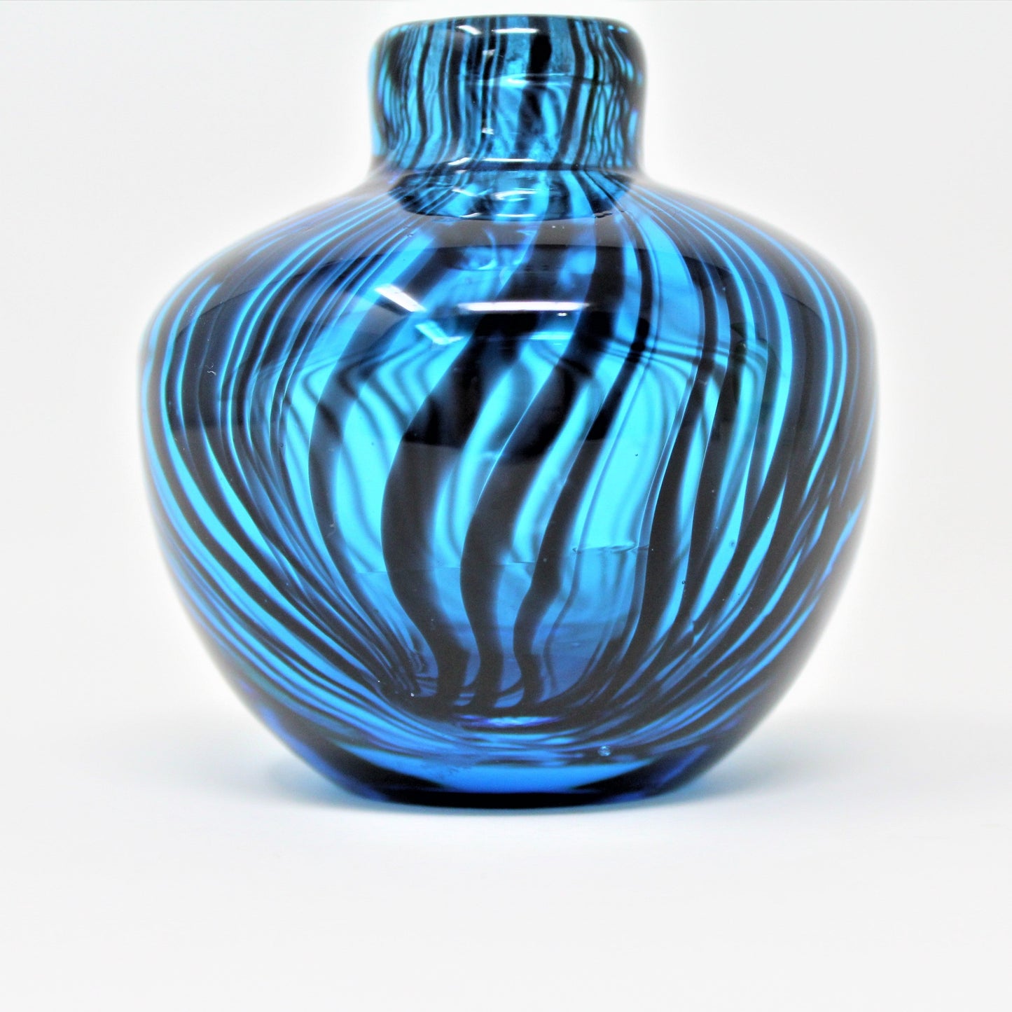 Decorative Bottle, Murano Bud Vase, Cobalt Blue with Black Swirls, Vintage