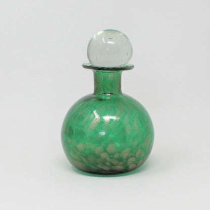 Perfume Bottle with Stopper, Murano Glass, Green & Avventurina Gold, Vintage, SOLD