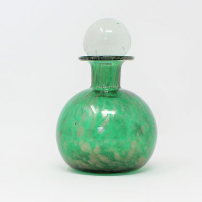 Perfume Bottle with Stopper, Murano Glass, Green & Avventurina Gold, Vintage, SOLD