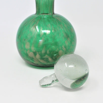 Perfume Bottle with Stopper, Murano Glass, Green & Avventurina Gold, Vintage, SOLD