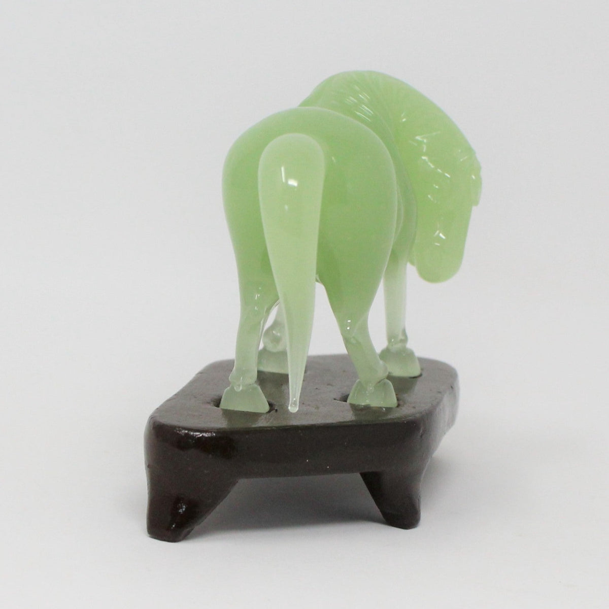 Sculpture: Jade Asian Horse Statue, Carved Green Jade on Wood Stand, China, Vintage 1960s - SOLD