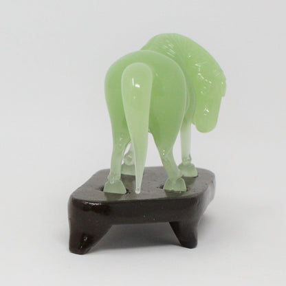 Sculpture: Jade Asian Horse Statue, Carved Green Jade on Wood Stand, China, Vintage 1960s - SOLD