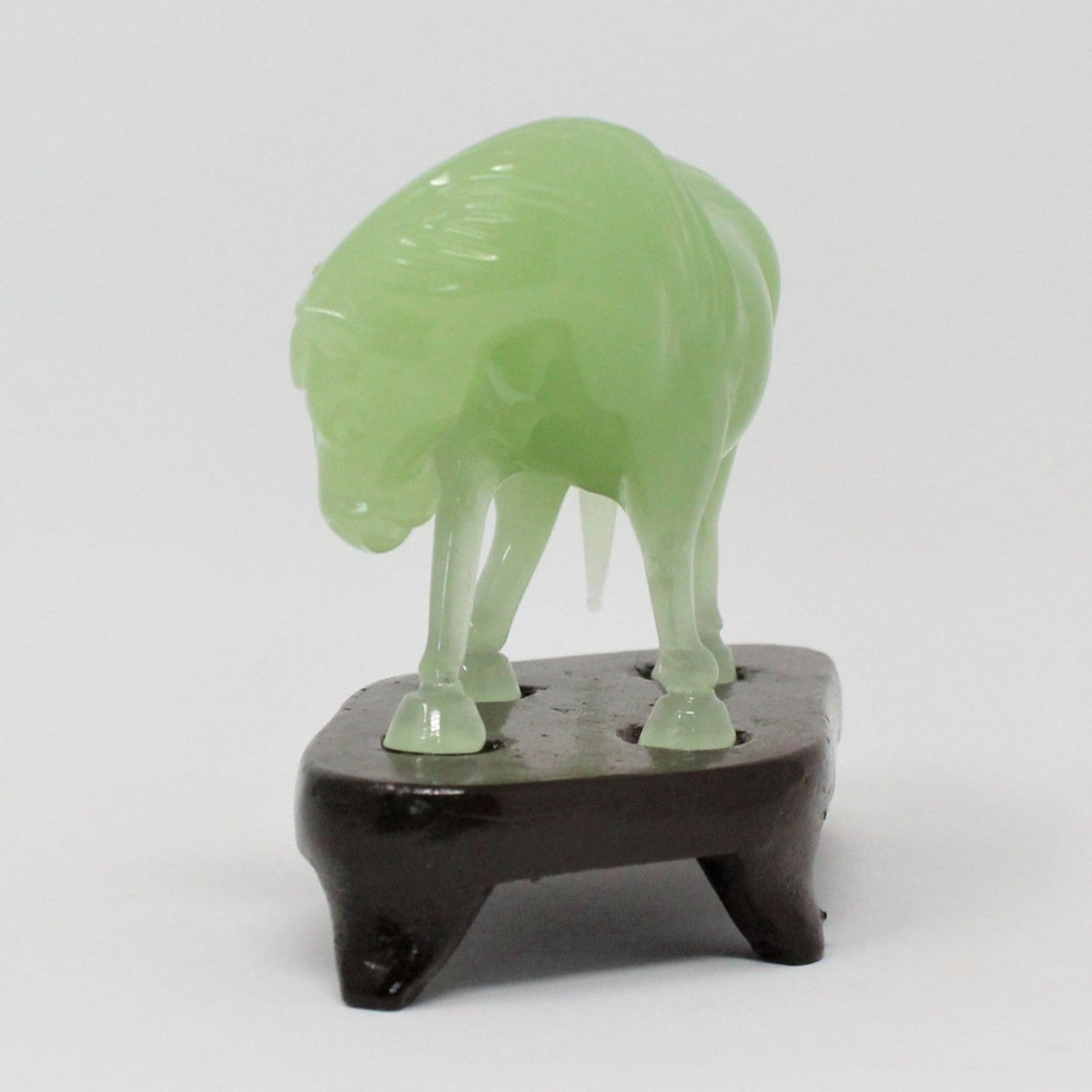 Sculpture: Jade Asian Horse Statue, Carved Green Jade on Wood Stand, China, Vintage 1960s - SOLD