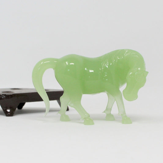 Sculpture, Jade Asian Horse Statue Carved Green Jade on Stand, Vintage, SOLD