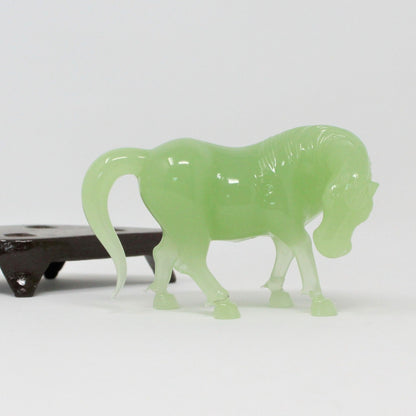 Sculpture: Jade Asian Horse Statue, Carved Green Jade on Wood Stand, China, Vintage 1960s - SOLD