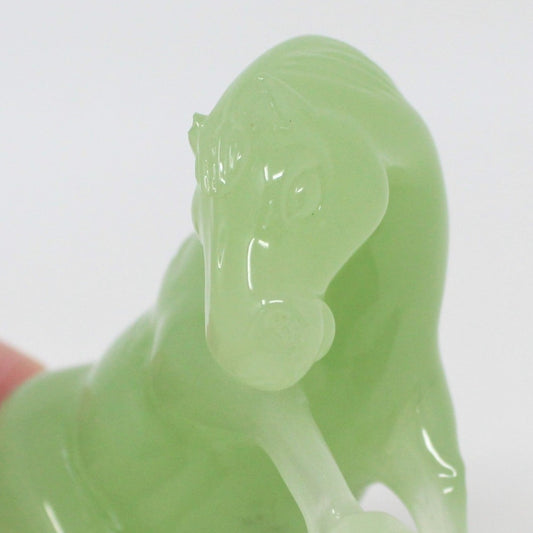 Sculpture: Jade Asian Horse Statue, Carved Green Jade on Wood Stand, China, Vintage 1960s - SOLD