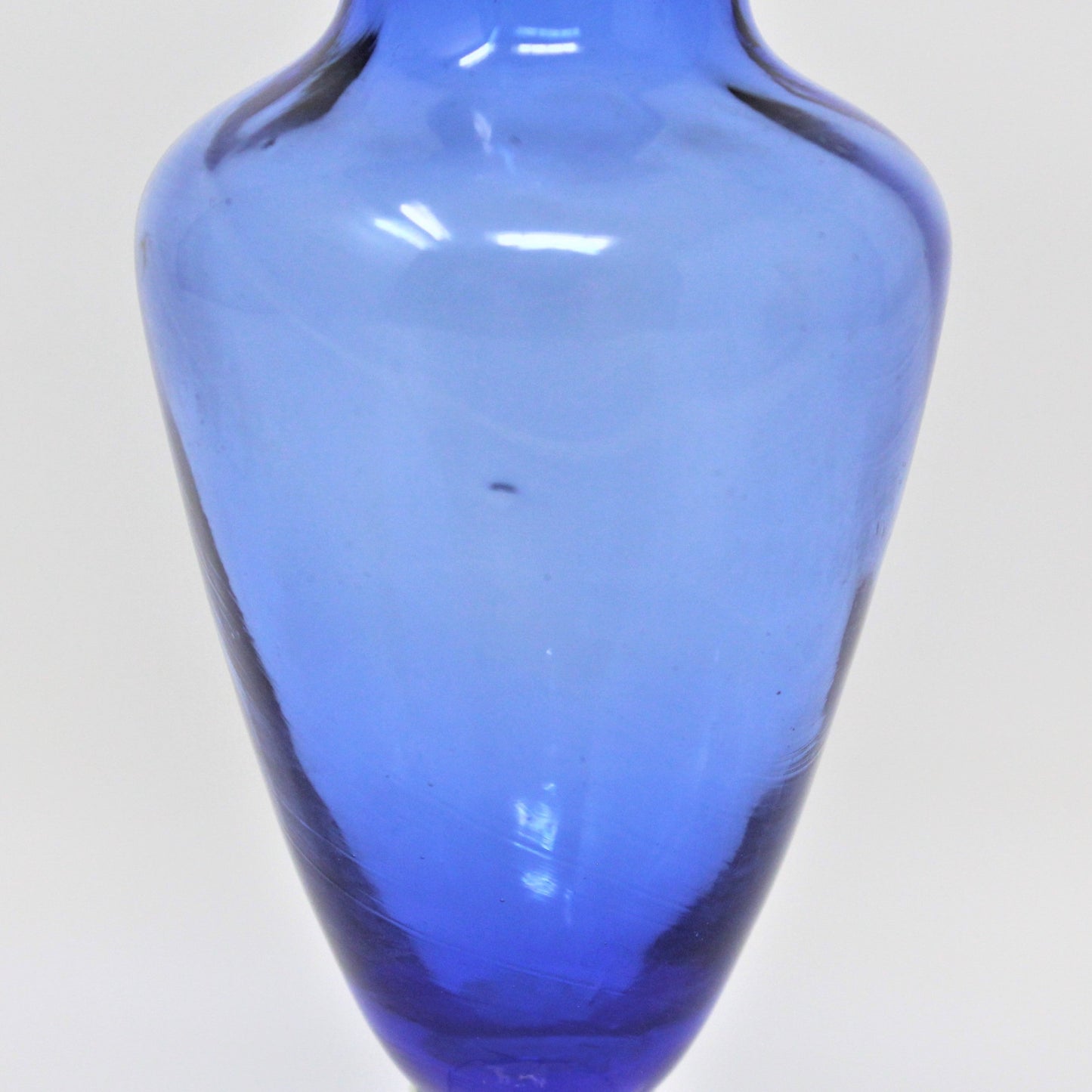 Bud Vase, Hand Blown Blue Glass, Ruffled Rim Art Glass Vase & Twisted Clear Foot, Vintage