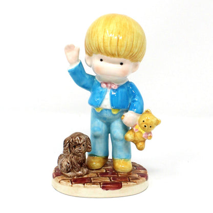 Figurines, Joan Walsh Anglund, Boy and Girl, 1981, Set of 2, Flower Girl, Teddy Bear Boy, Vintage