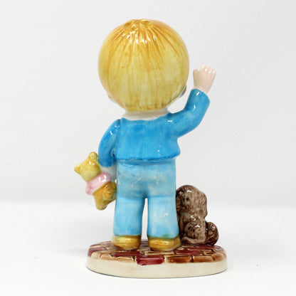 Figurines, Joan Walsh Anglund, Boy and Girl, 1981, Set of 2, Flower Girl, Teddy Bear Boy, Vintage