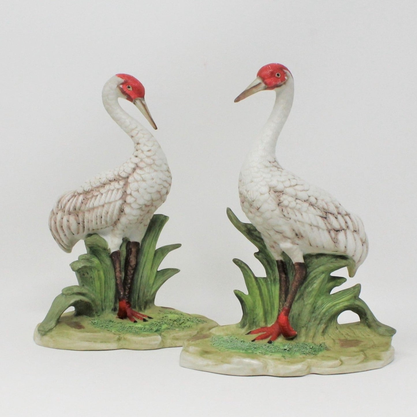 Figurine, Royal Crown / Arnart, Red Crowned Cranes, Artist Signed Jonathon Byron, Set of 2, Vintage