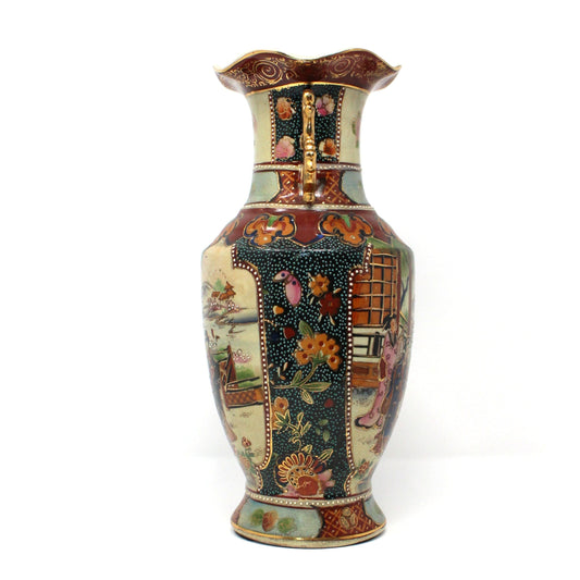 Vase, Royal Satsuma, Japanese Women Geishas, Double Elephant Handles, Hand Painted, Moriage, Vintage