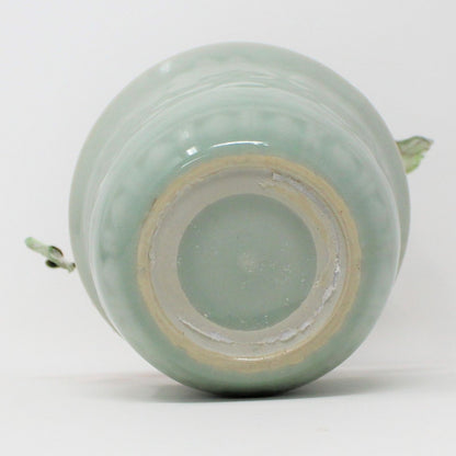 Sculpture, Jade Glass Bonsai Tree in Celadon Planter, Pink Floral / Green, Vintage