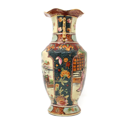 Vase, Royal Satsuma, Japanese Women Geishas, Double Elephant Handles, Hand Painted, Moriage, Vintage