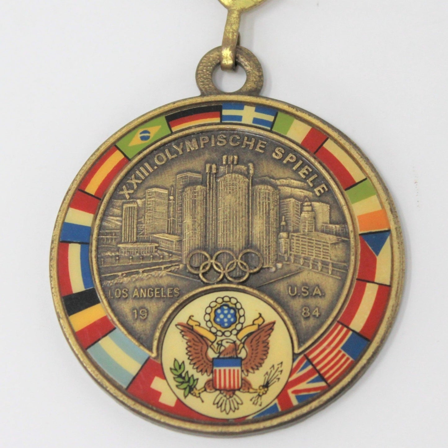 Medal, XXIII Olympische Spiele Rosenstein Wandertage, Brass, Los Angeles 1984, Vintage