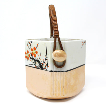 Tea Caddy, Gold Castle, Bamboo Handle, Lusterware, Hand Painted Chinoiserie, Vintage