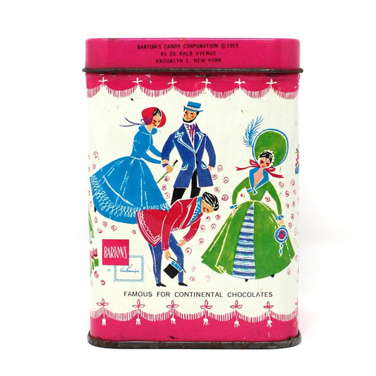 Tin, Gift Tin / Storage Box, Barton's Bonbonniere, Ladies & Gentlemen Dancing, Pink & White, Empty, Vintage