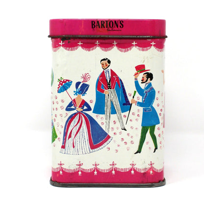 Tin, Gift Tin / Storage Box, Barton's Bonbonniere, Ladies & Gentlemen Dancing, Pink & White, Empty, Vintage
