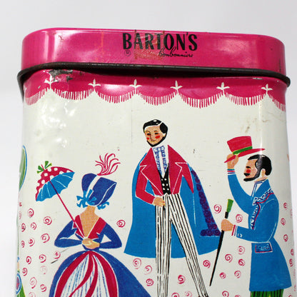 Tin, Gift Tin / Storage Box, Barton's Bonbonniere, Ladies & Gentlemen Dancing, Pink & White, Empty, Vintage