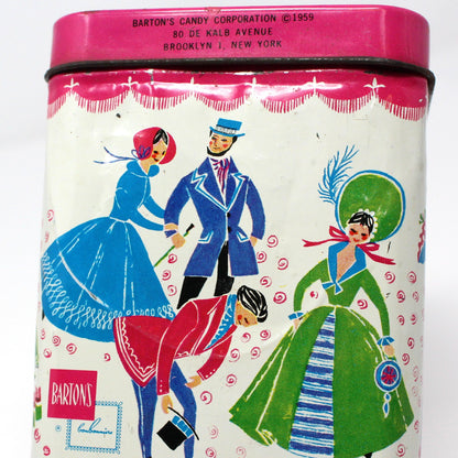Tin, Gift Tin / Storage Box, Barton's Bonbonniere, Ladies & Gentlemen Dancing, Pink & White, Empty, Vintage