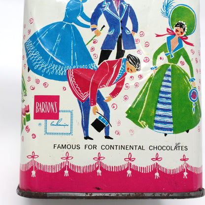 Tin, Gift Tin / Storage Box, Barton's Bonbonniere, Ladies & Gentlemen Dancing, Pink & White, Empty, Vintage