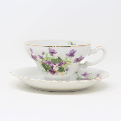 Teacup and Saucer, HB, Purple Violets, Japan, Vintage