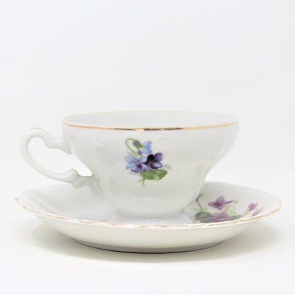 Teacup and Saucer, HB, Purple Violets, Japan, Vintage