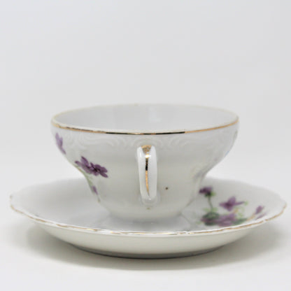 Teacup and Saucer, HB, Purple Violets, Japan, Vintage