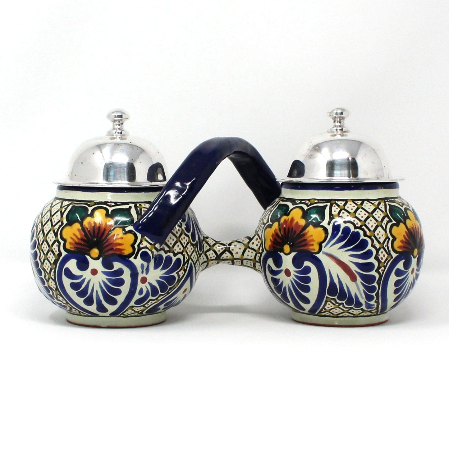 Condiment Set, IMP Puebla Mexico Talavera Pottery, Hand Painted Ceramic Artwork, Floral