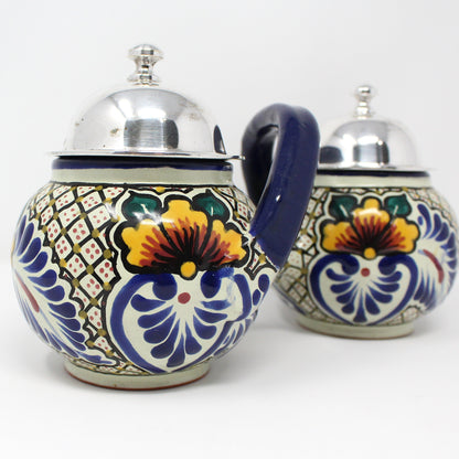 Condiment Set, IMP Puebla Mexico Talavera Pottery, Hand Painted Ceramic Artwork, Floral