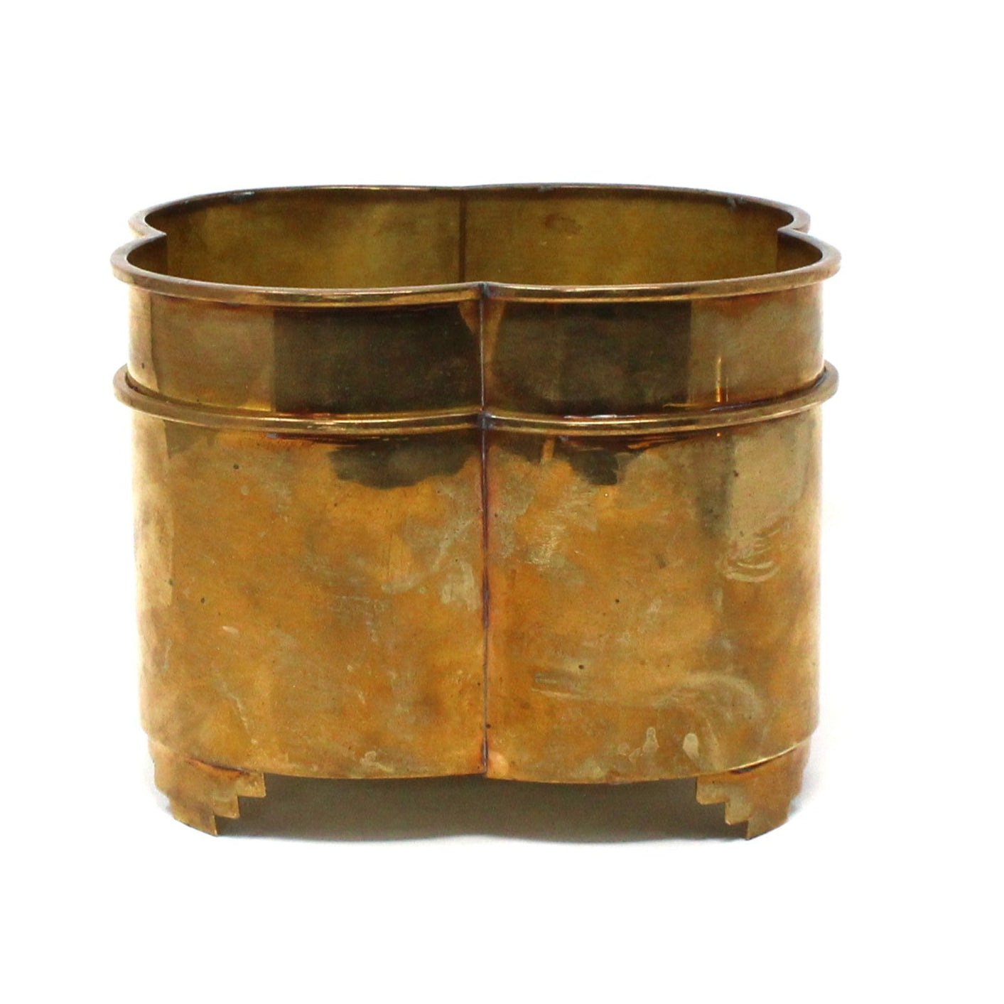Planter, Brass Cachet Pot, Quatrefoil Footed, Vintage