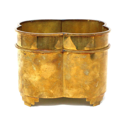 Planter, Brass Cachet Pot, Quatrefoil Footed, Vintage