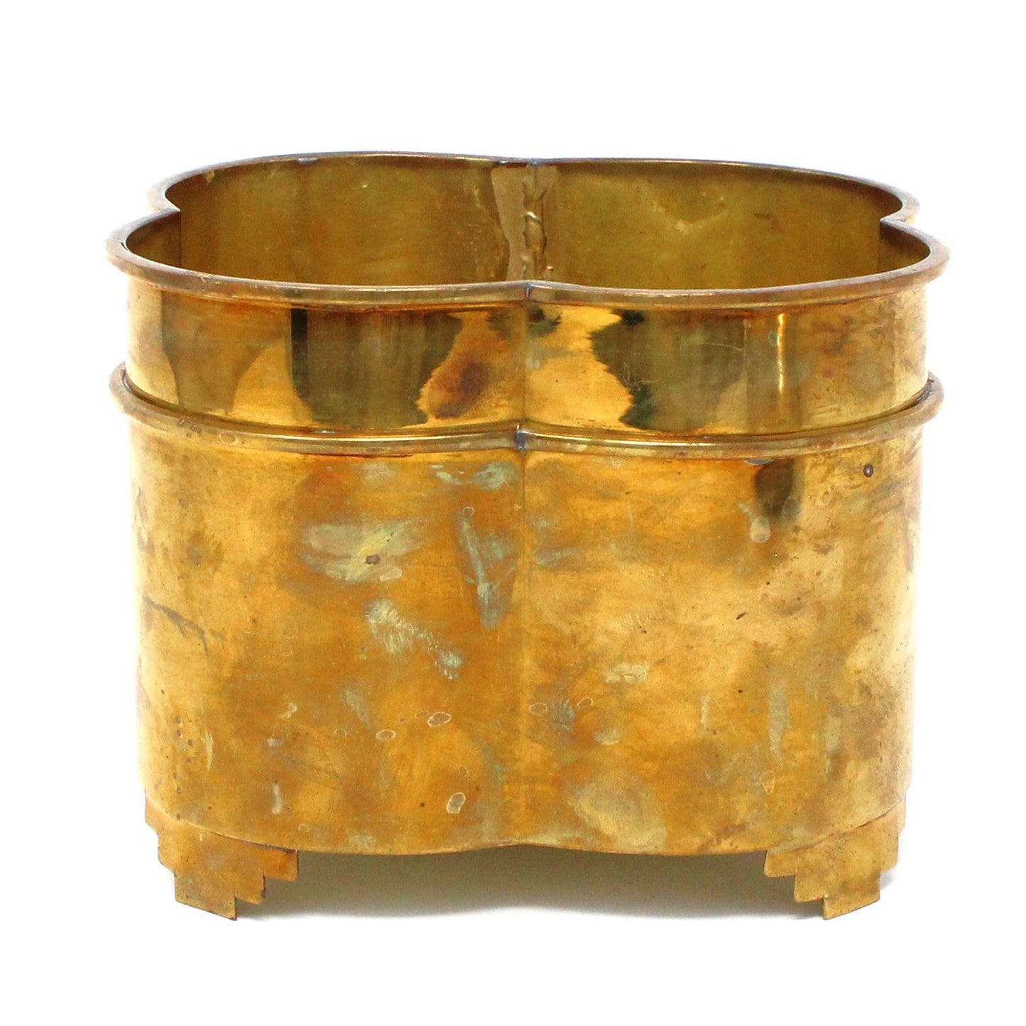 Planter, Brass Cachet Pot, Quatrefoil Footed, Vintage
