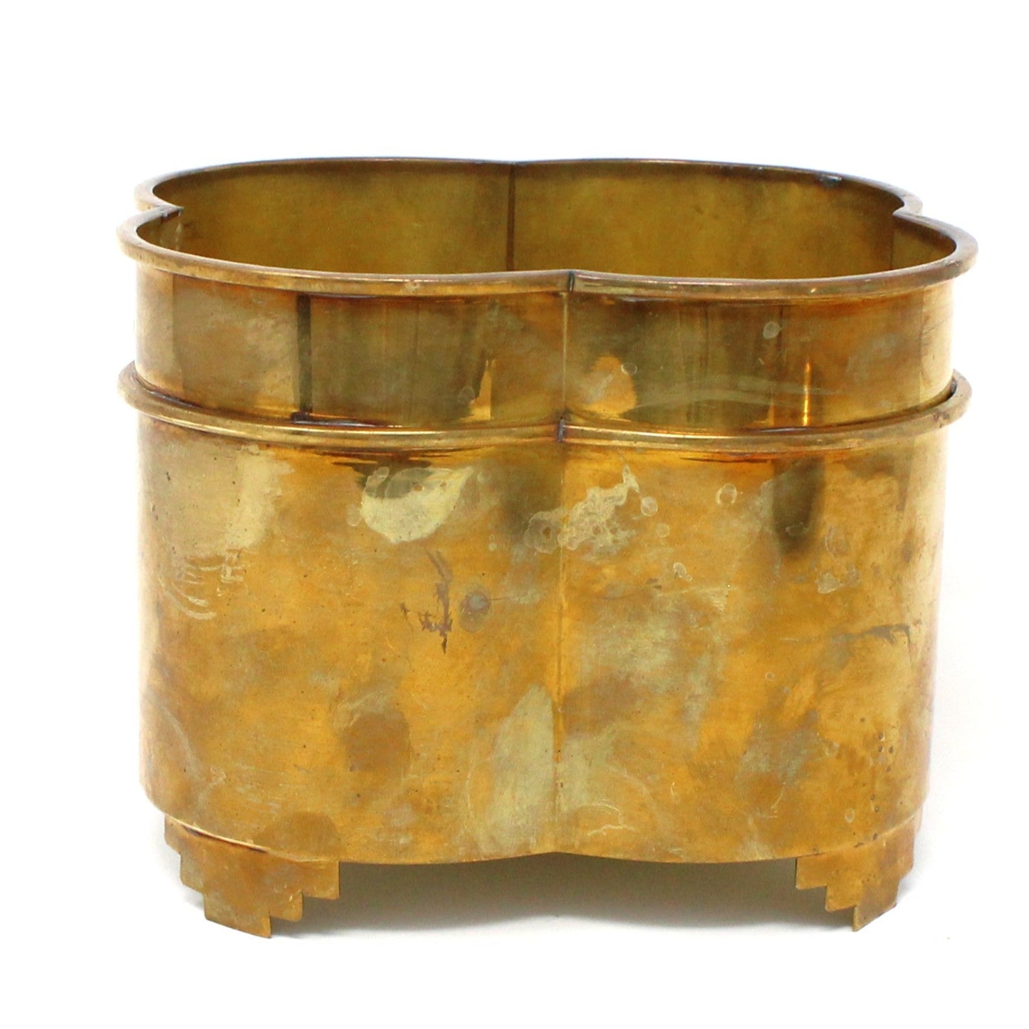 Planter, Brass Cachet Pot, Quatrefoil Footed, Vintage