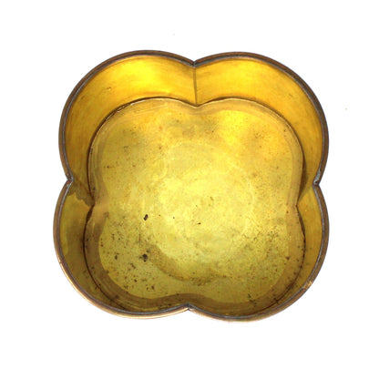 Planter, Brass Cachet Pot, Quatrefoil Footed, Vintage